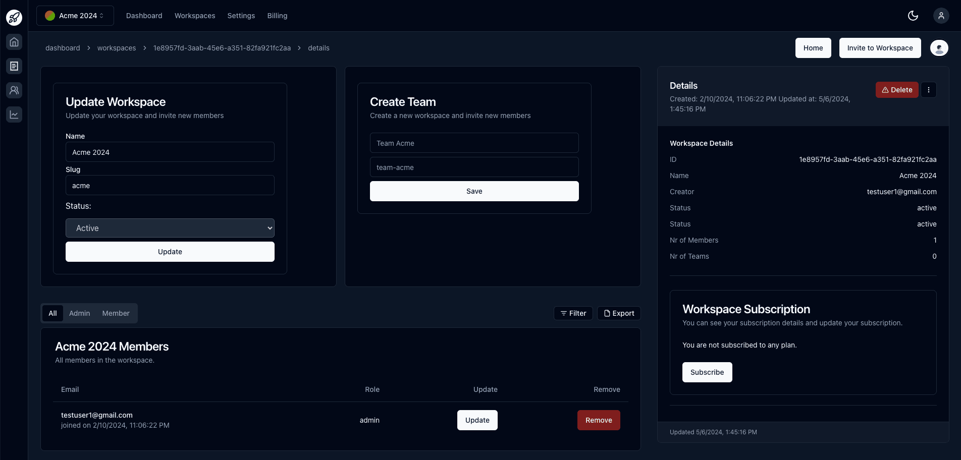 HyperSaaS application dashboard